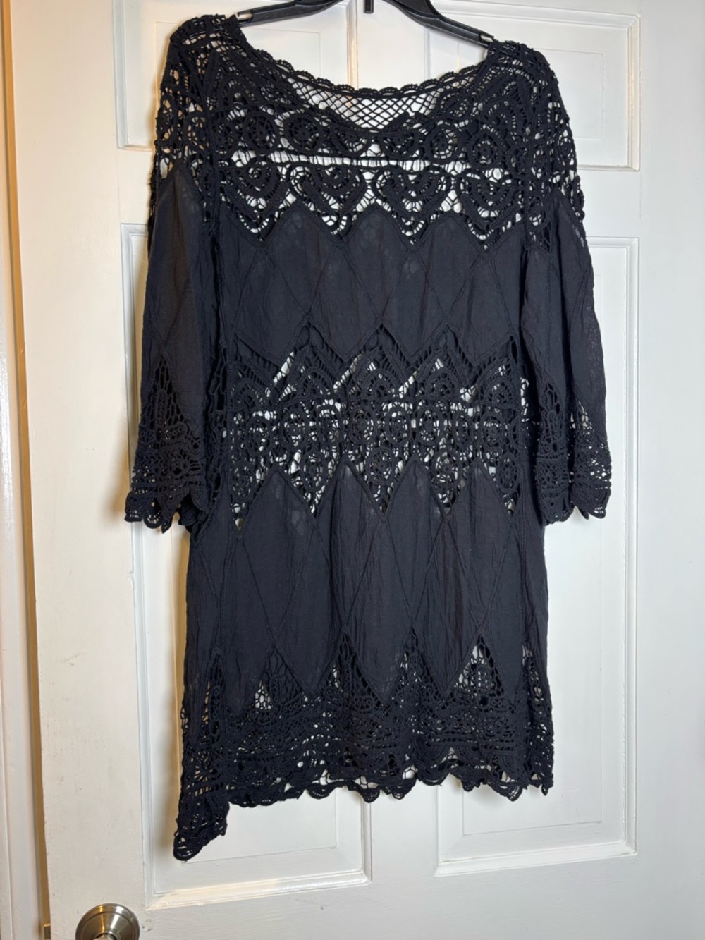 Black Crochet Beach Cover-Up Tunic - Women’s L Swim - Picture 2 of 6